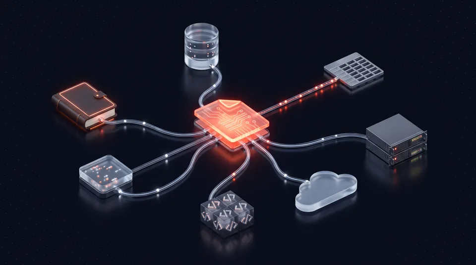 Network map linking invoice extraction to spreadsheets, accounting systems and an API