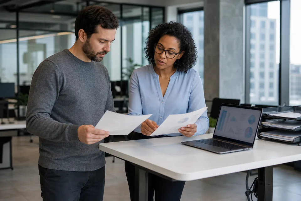 Engineer and finance manager comparing two document AI cost estimates